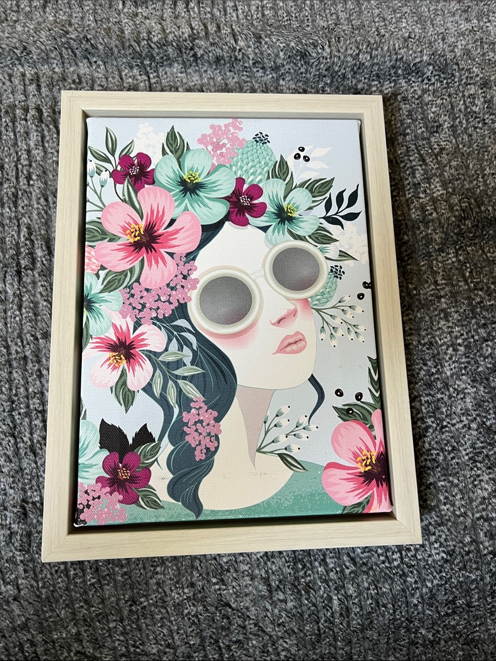Floral Portrait Wall Art - Pink & Teal Flower Girl